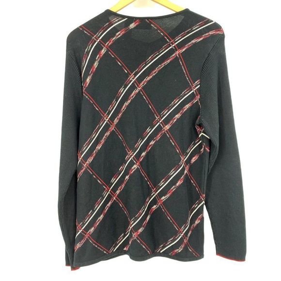 Liz Claiborne Size XL Black cardigan Sweater Button Up Cotton Blend 1943 Argyle - Picture 4 of 8